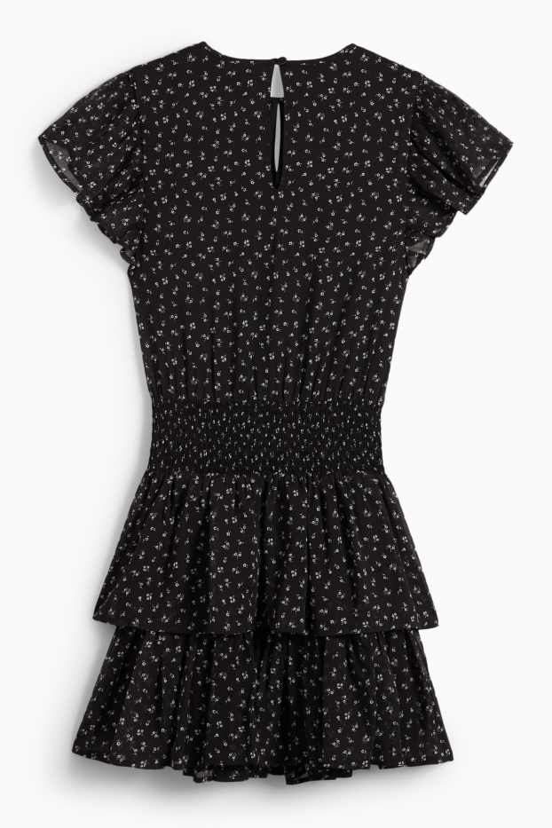 Copii - Fete - Rochie din șifon - cu flori - negru