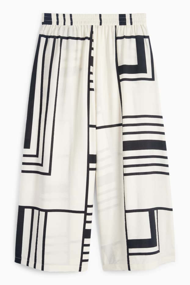 Femei - Pantaloni de stofă - talie înaltă - wide leg - cu model - alb / negru