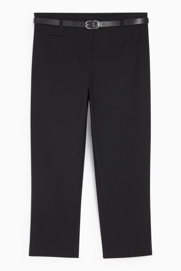 Femei - Pantaloni capri cu curea - talie medie - slim fit - negru