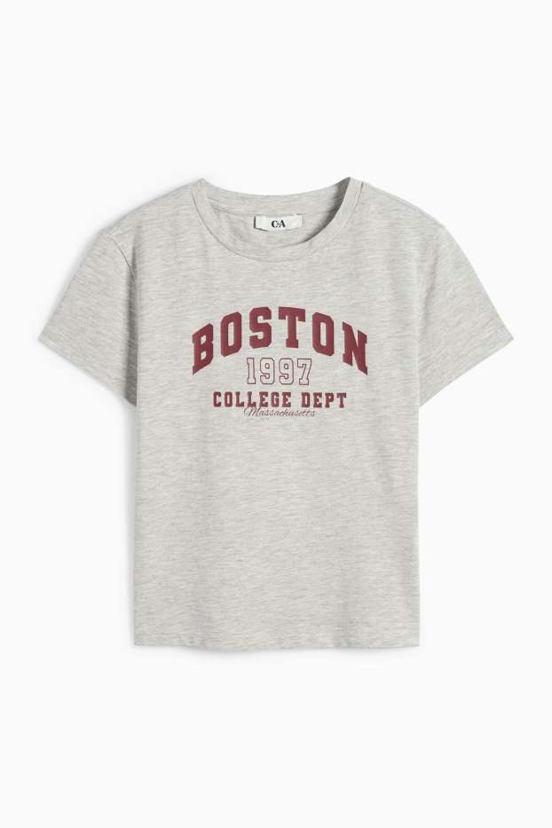 Femei - Tricou crop - gri deschis