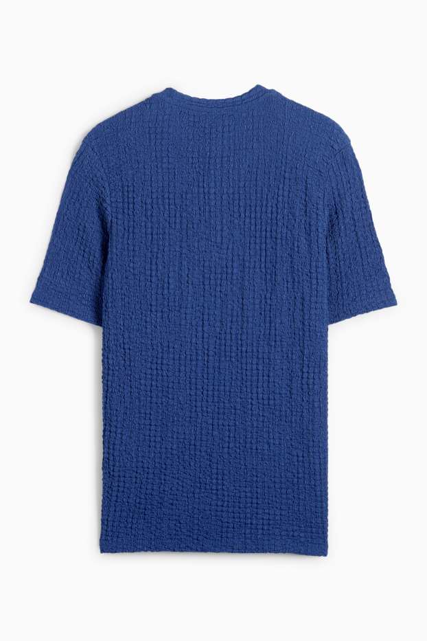 Dames - T-shirt - regular fit - met structuur - donkerblauw