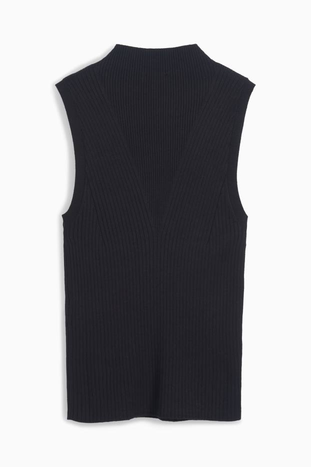 Femei - Top cu guler rulat - reiat - negru