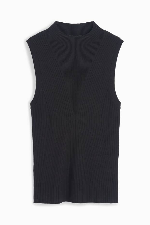 Femei - Top cu guler rulat - reiat - negru