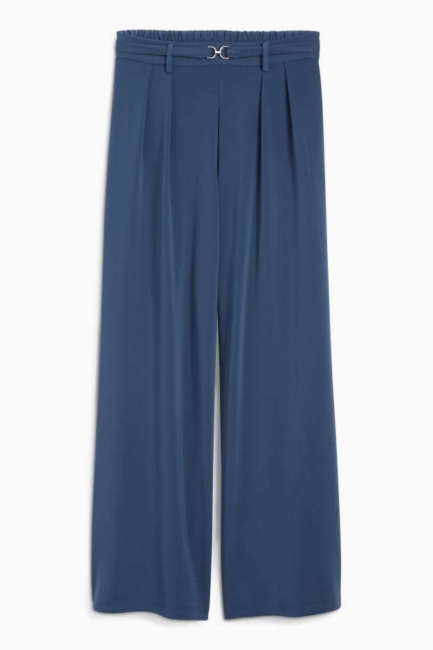 Femei - Pantaloni din jerseu - talie înaltă - wide leg - albastru închis