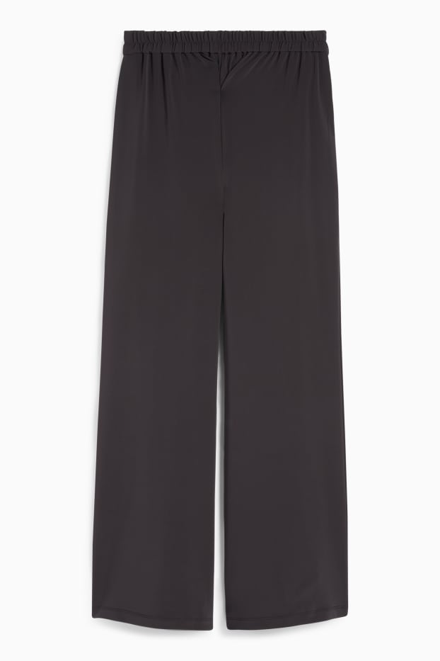 Femei - Pantaloni din jerseu - talie înaltă - wide leg - negru