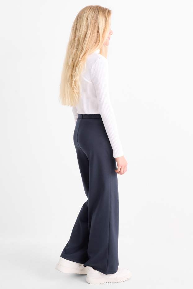 Copii - Fete - Pantaloni de stofă cu curea - albastru închis