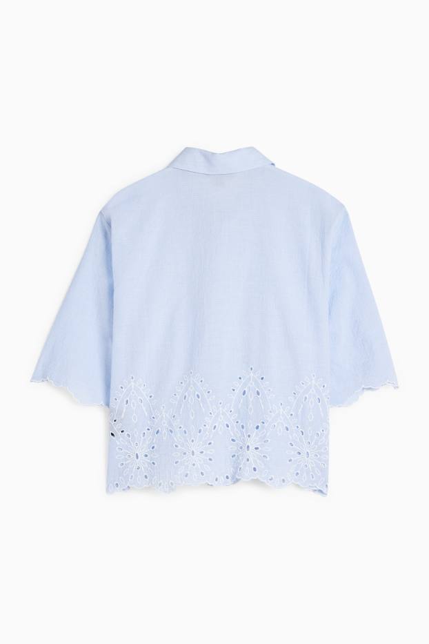 Dames - Blouse - Broderie Anglaise - lichtblauw