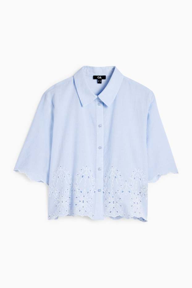 Dames - Blouse - Broderie Anglaise - lichtblauw