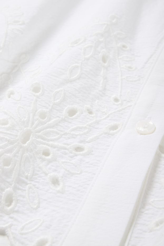 Femei - Bluză - broderie englezească - alb
