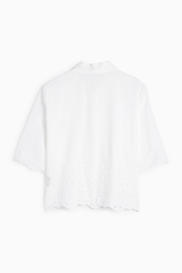 Femei - Bluză - broderie englezească - alb