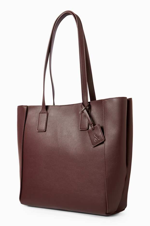 Femei - Geantă shopper mare - imitație de piele - bordo