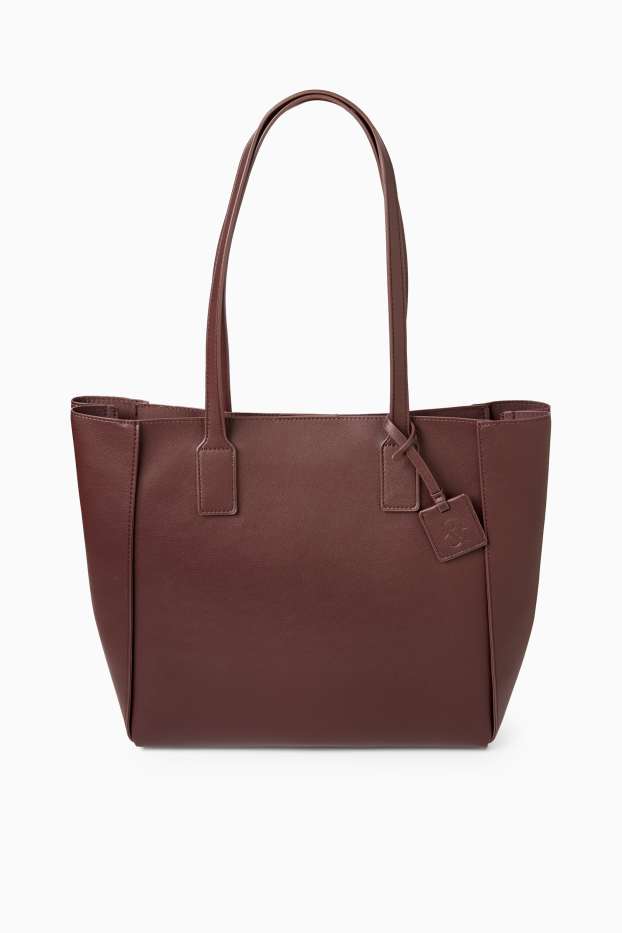 Femei - Geantă shopper mare - imitație de piele - bordo