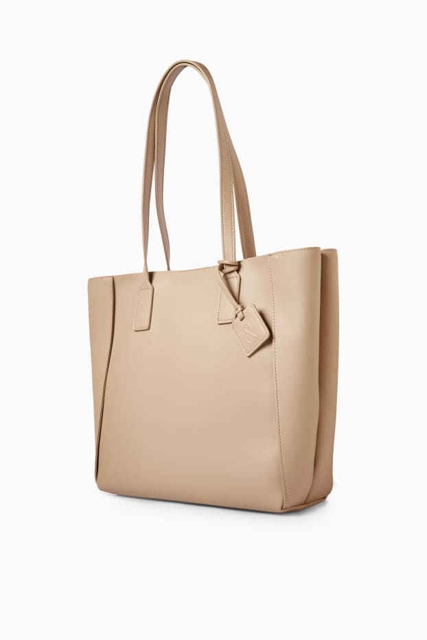 Femei - Geantă shopper mare - imitație de piele - bej deschis