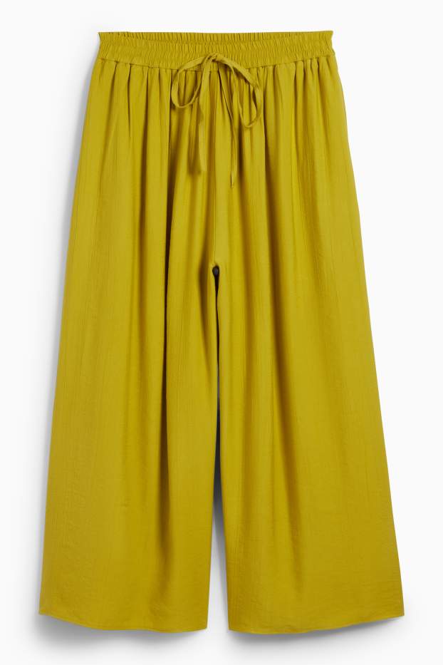 Femei - Pantaloni de stofă - talie înaltă - wide leg - kaki