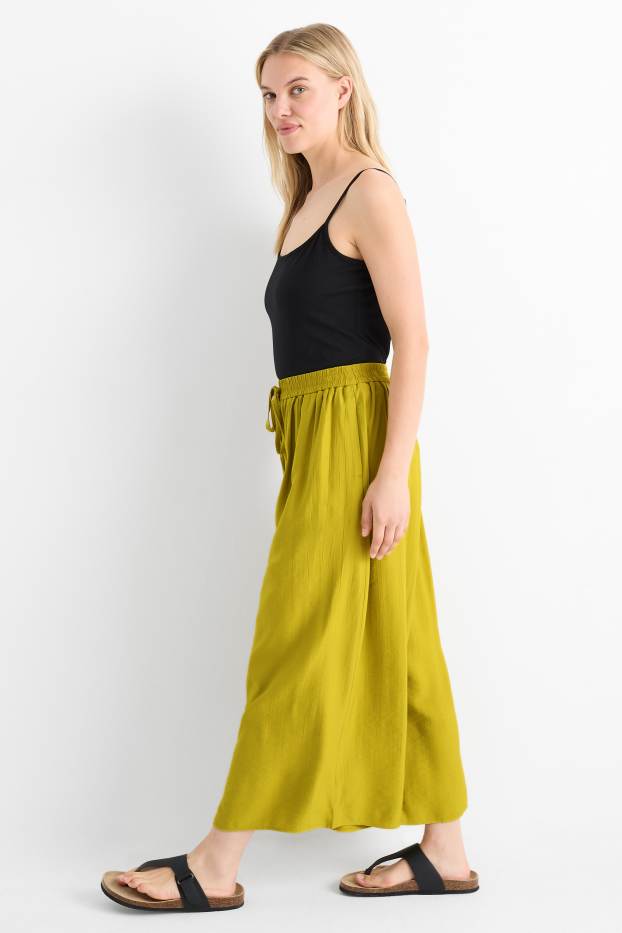 Femei - Pantaloni de stofă - talie înaltă - wide leg - kaki