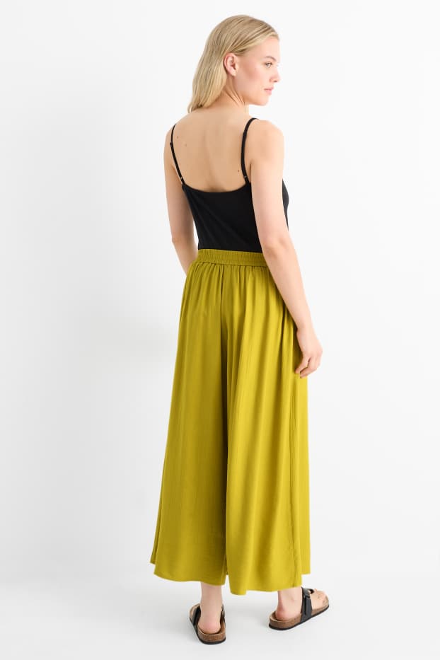 Femei - Pantaloni de stofă - talie înaltă - wide leg - kaki