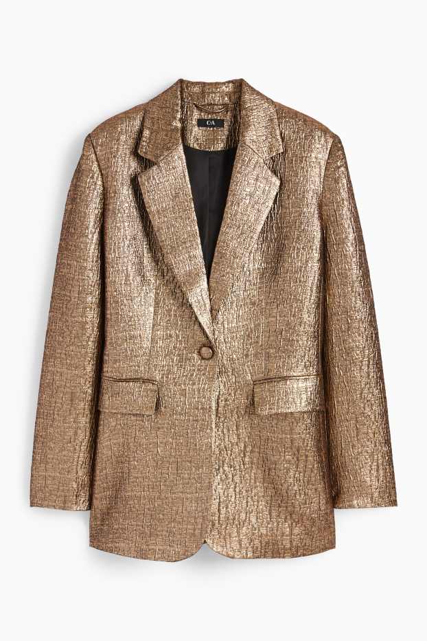 Women - Long blazer - relaxed fit - shiny - bronze
