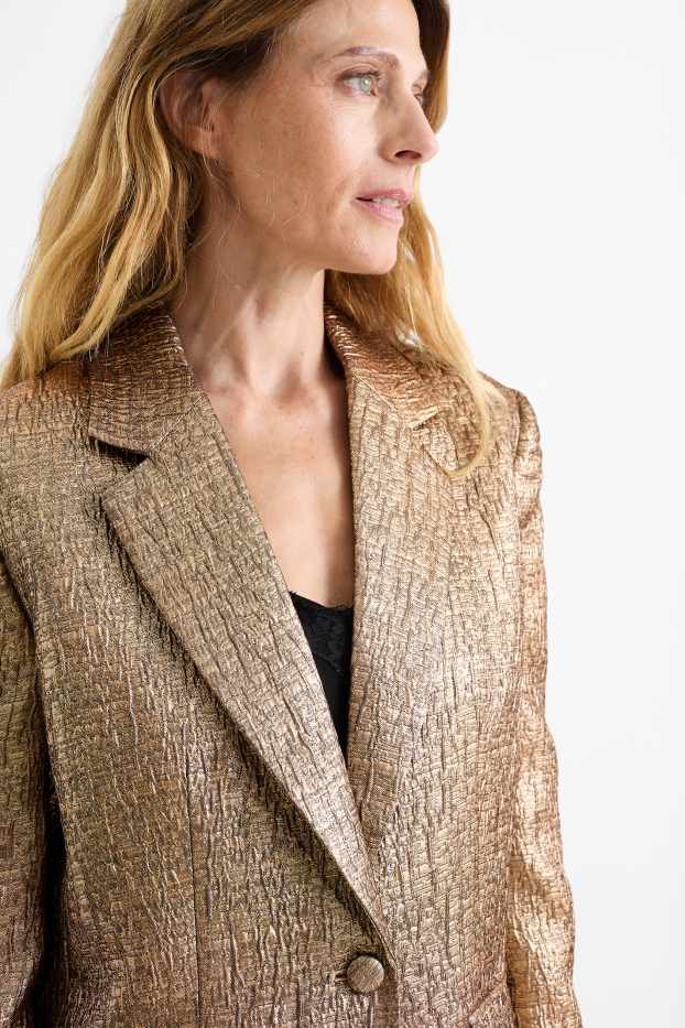 Women - Long blazer - relaxed fit - shiny - bronze
