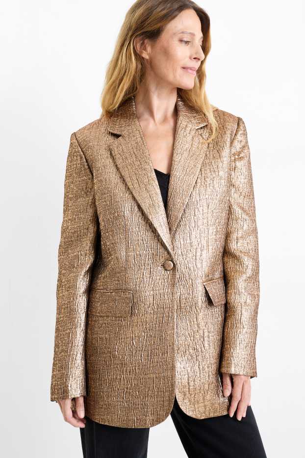 Women - Long blazer - relaxed fit - shiny - bronze