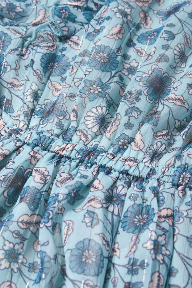 Copii - Fete - Rochie din șifon - cu flori - turcoaz