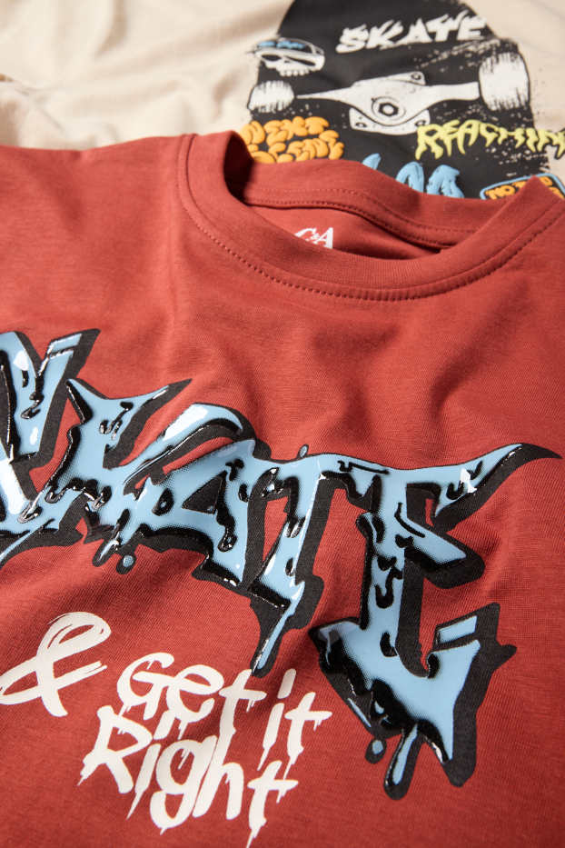 Copii - Băieți - Multipack 2 buc. - skater și graffiti - tricou cu mânecă scurtă - teracotă