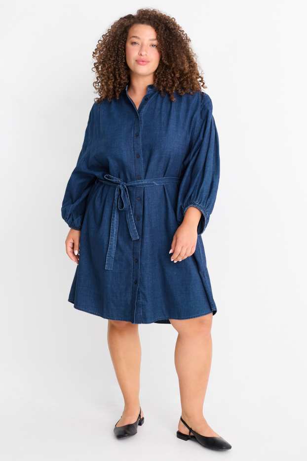 Femei - Rochie tip bluză din denim - denim-albastru
