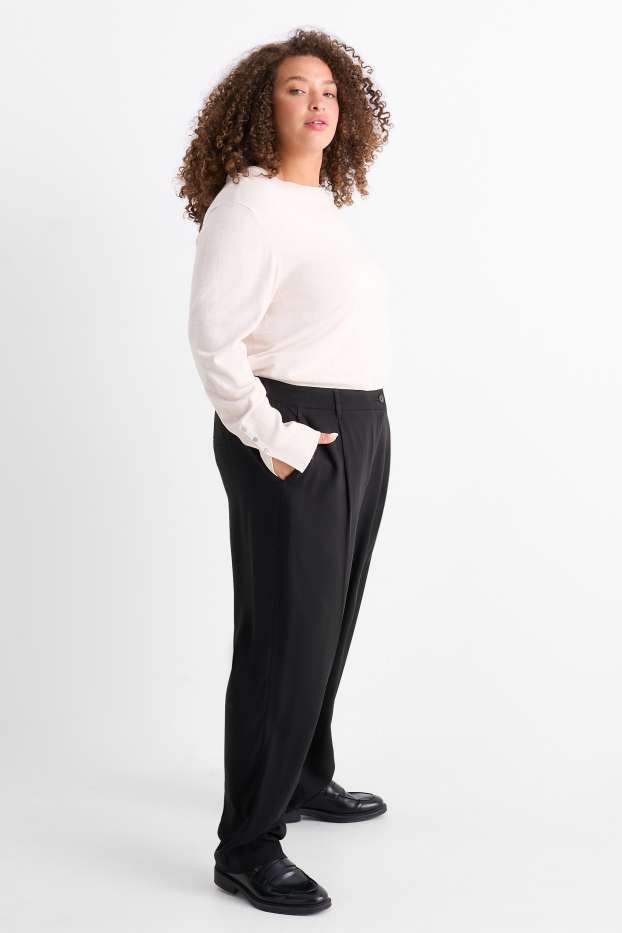 Femei - Pantaloni de stofă - talie înaltă - tapered fit - negru