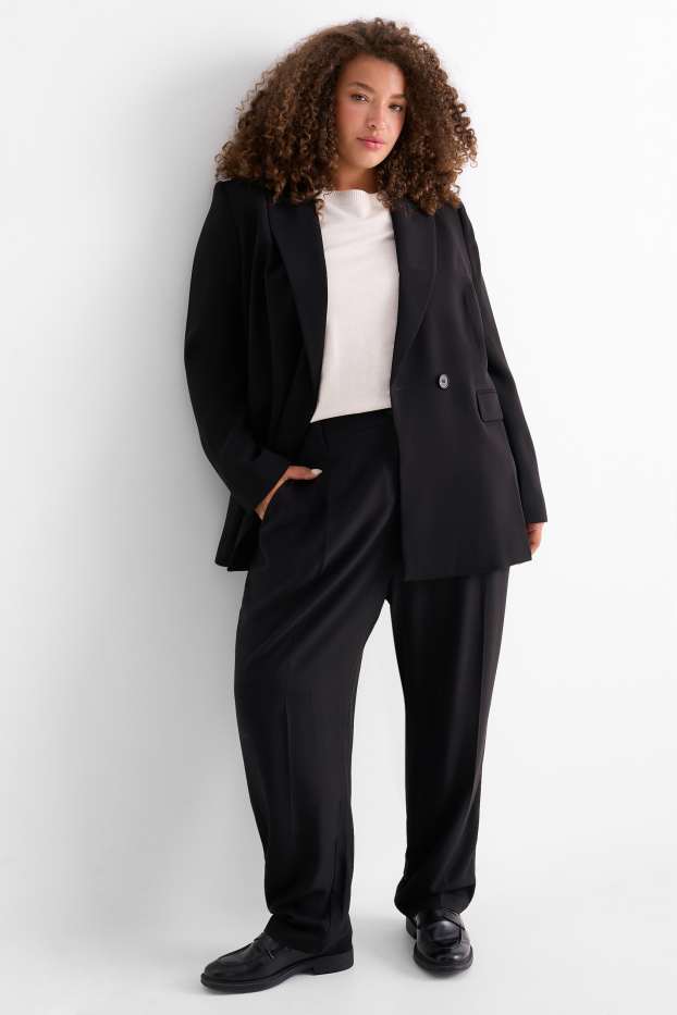 Femei - Pantaloni de stofă - talie înaltă - tapered fit - negru