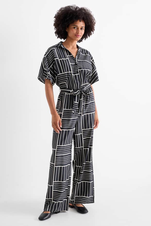 Femei - Salopetă - cu model - negru / alb