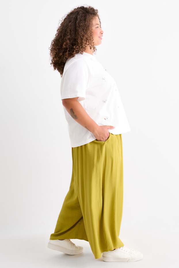 Femei - Pantaloni de stofă - talie înaltă - wide leg - kaki