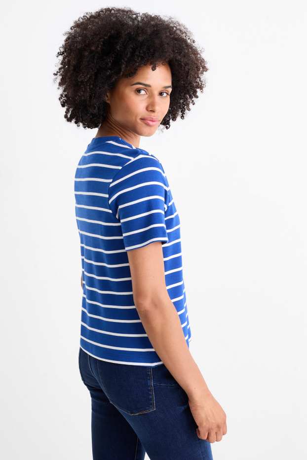Femei - Tricou - slim fit - cu dungi - albastru / alb
