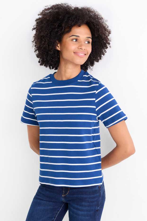 Femei - Tricou - slim fit - cu dungi - albastru / alb