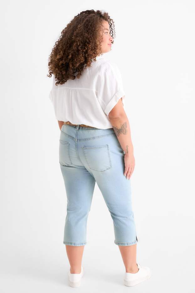 Femei - Jeans capri cu curea - talie medie - albastru deschis
