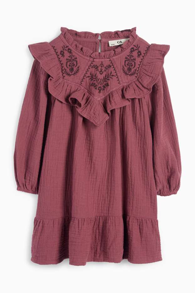 Children Girls - Cheesecloth dress - bordeaux