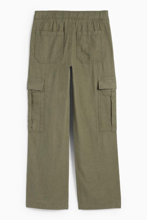 Copii - Băieți - Pantaloni cargo - amestec de in - kaki