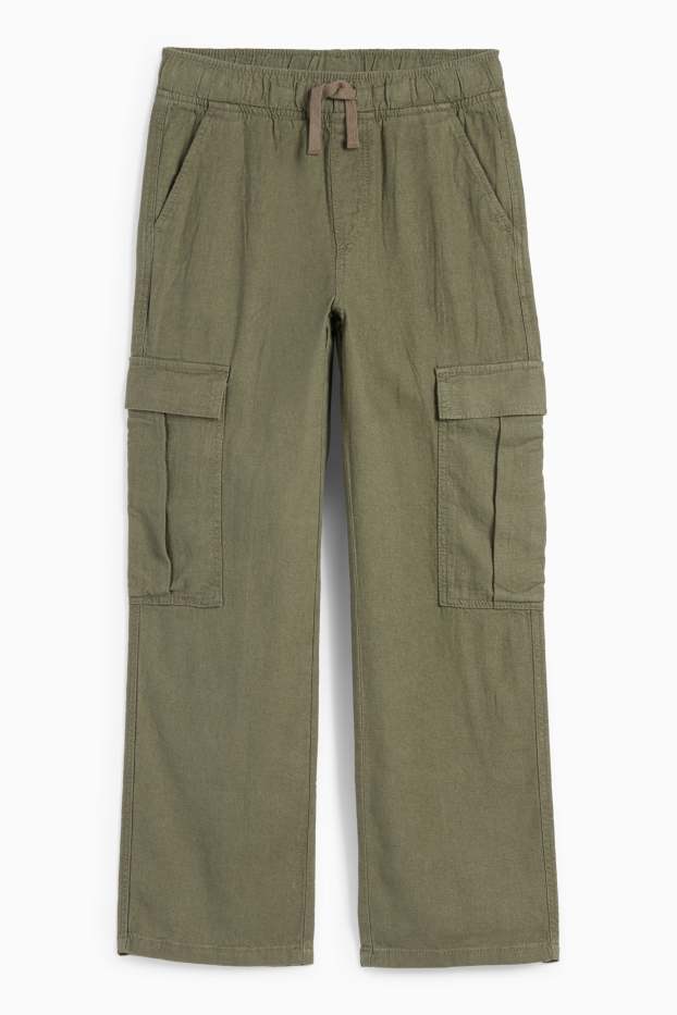 Copii - Băieți - Pantaloni cargo - amestec de in - kaki