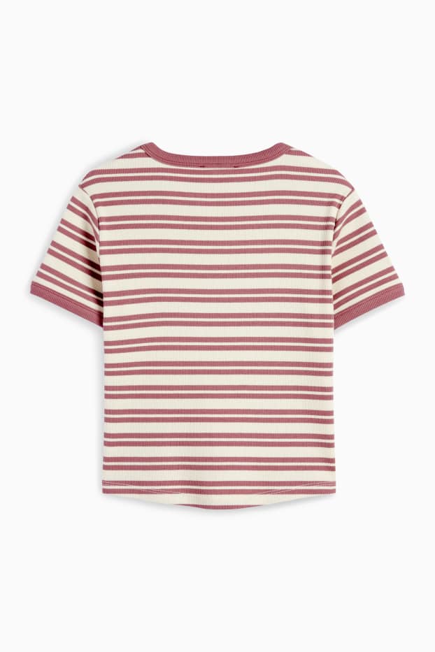 Copii - Fete - Tricou cu mânecă scurtă - reiat - cu dungi - roz închis