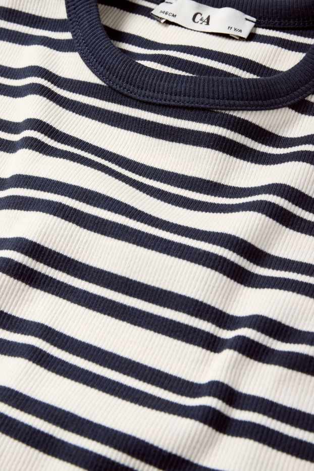 Children Girls - Short sleeve T-shirt - ribbed - striped - dark blue
