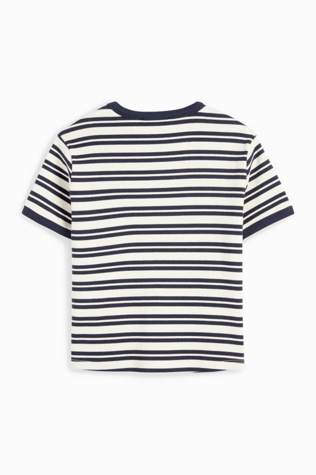 Children Girls - Short sleeve T-shirt - ribbed - striped - dark blue