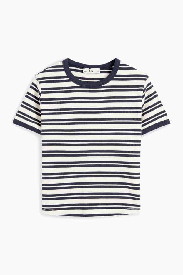 Children Girls - Short sleeve T-shirt - ribbed - striped - dark blue