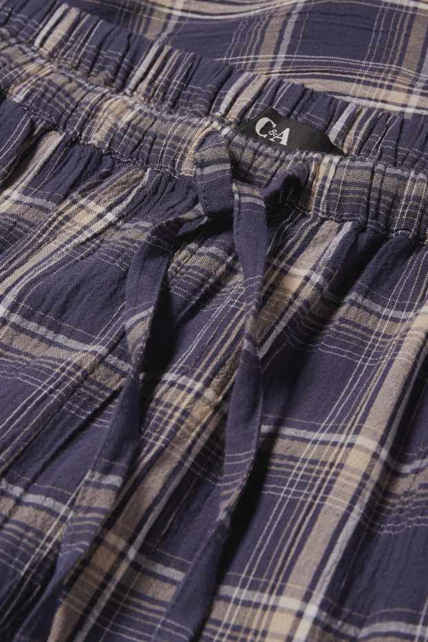 Femei - Pantaloni de stofă - talie medie - wide leg - în carouri - albastru închis