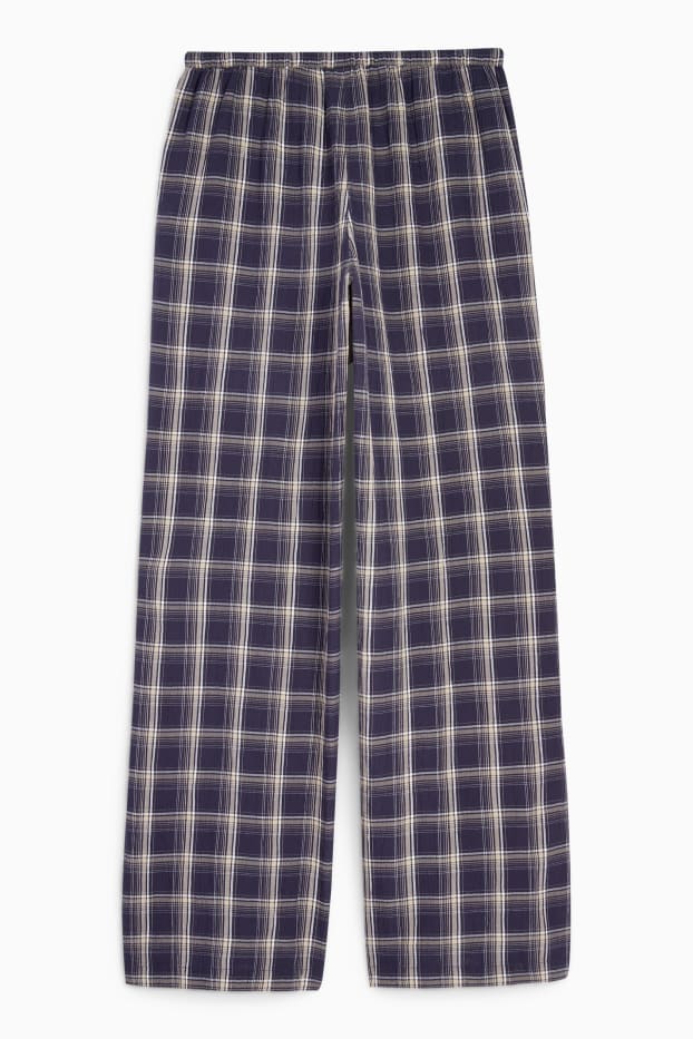 Femei - Pantaloni de stofă - talie medie - wide leg - în carouri - albastru închis