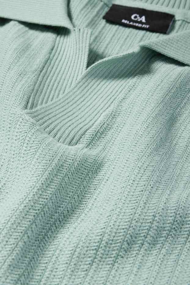 Bărbați - Tricou polo tricotat - relaxed fit - structurat - turcoaz