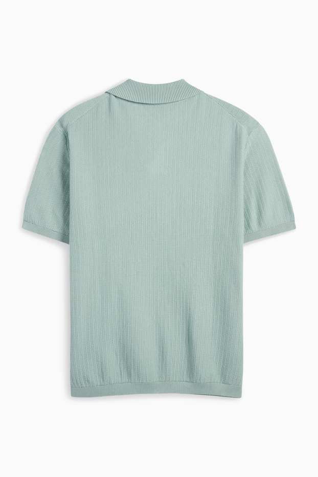 Bărbați - Tricou polo tricotat - relaxed fit - structurat - turcoaz