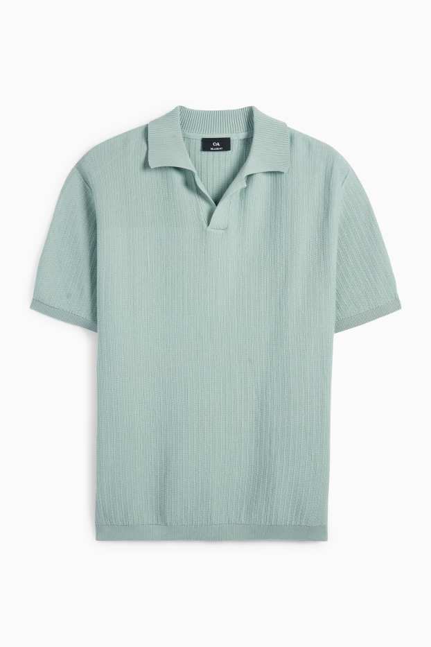 Bărbați - Tricou polo tricotat - relaxed fit - structurat - turcoaz