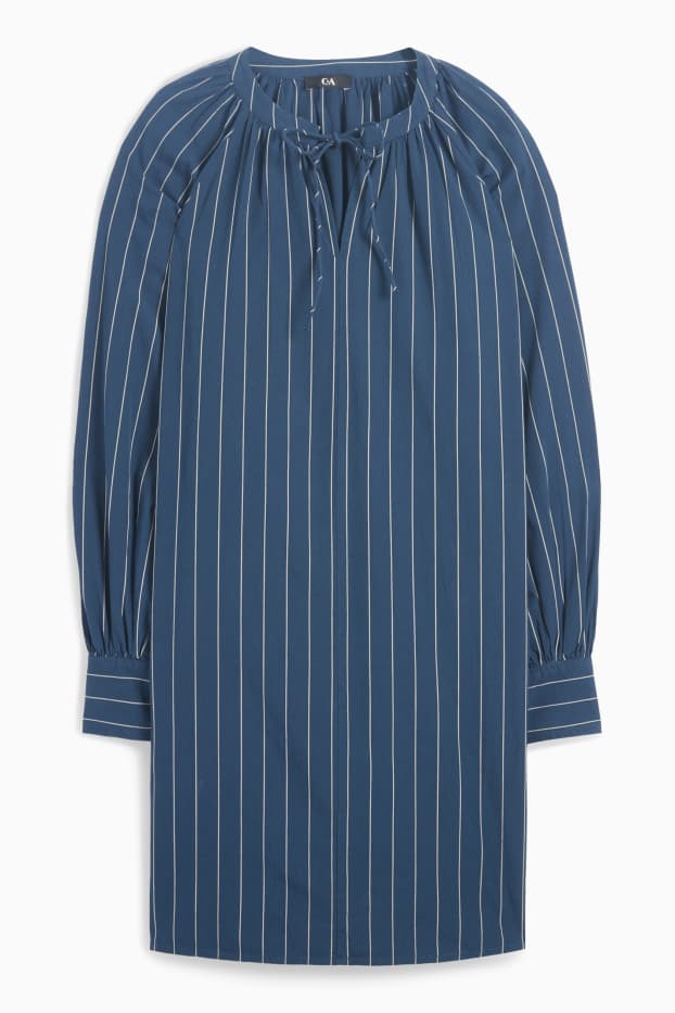 Femei - Rochie tip bluză - cu dungi - albastru închis