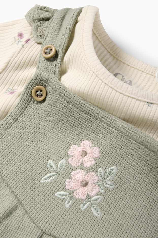 Bebeluși - fete - Floricele - compleu bebeluși - broderie englezească - 2 piese - bej deschis