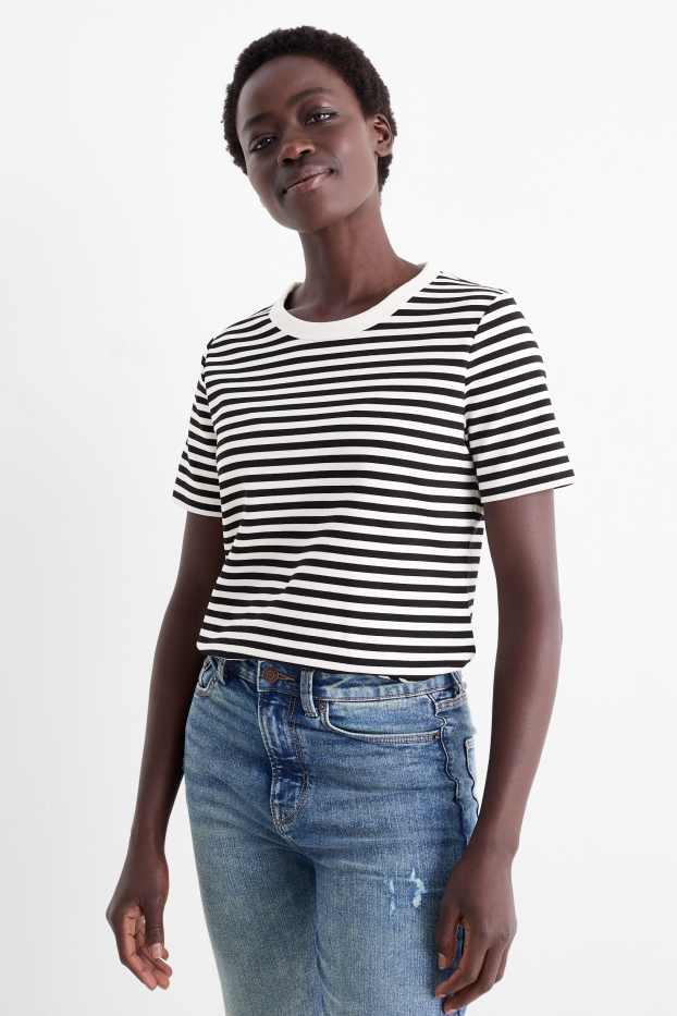 Femei - Tricou - regular fit - cu dungi - negru / alb