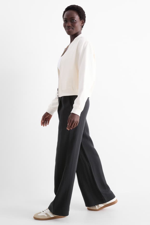Femei - Pantaloni de stofă - talie medie - wide leg - negru