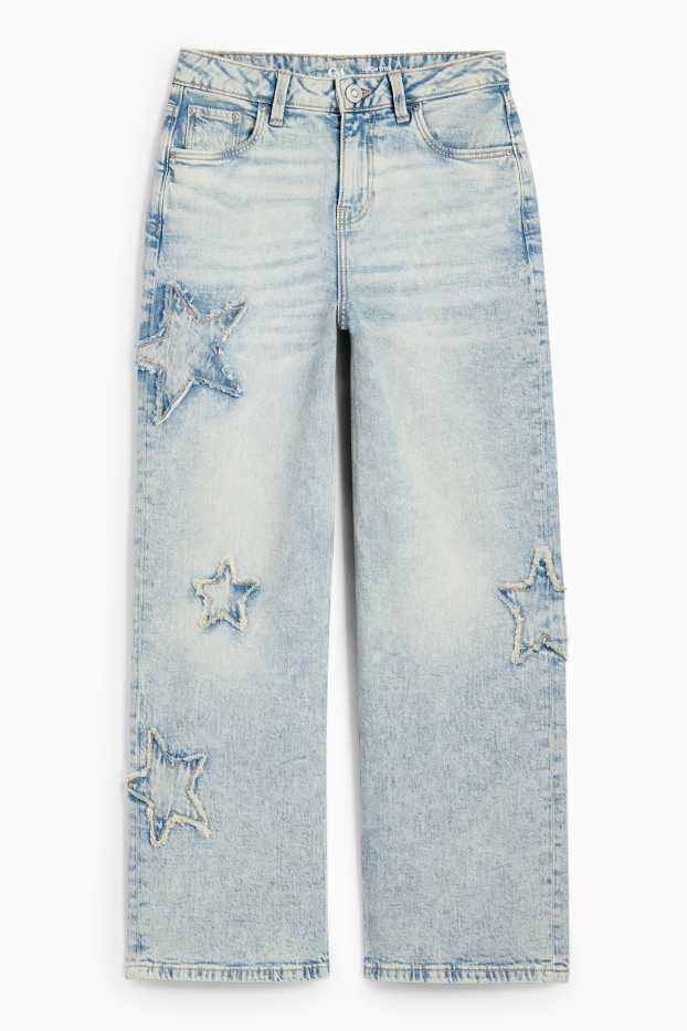 Copii - Fete - Stea - wide leg jeans - denim-albastru deschis